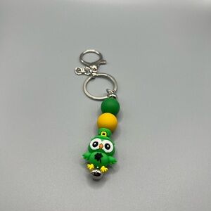 Green and Gold Owl Keychain - Handmade K0270C